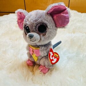 Ty Beanie Babies Squeaker Pink & Grey Mouse with slice of Cheese 🧀🐭